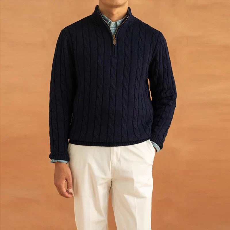 Pullover mit Viertel-Reißverschluss | Zopfstrick | Normale Passform | Strickpullover | Herren Pullover mit Halb-Reißverschluss-HauteBerlin