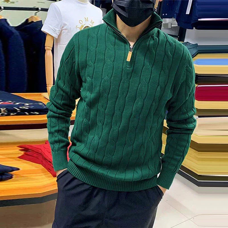 Pullover mit Viertel-Reißverschluss | Zopfstrick | Normale Passform | Strickpullover | Herren Pullover mit Halb-Reißverschluss-HauteBerlin