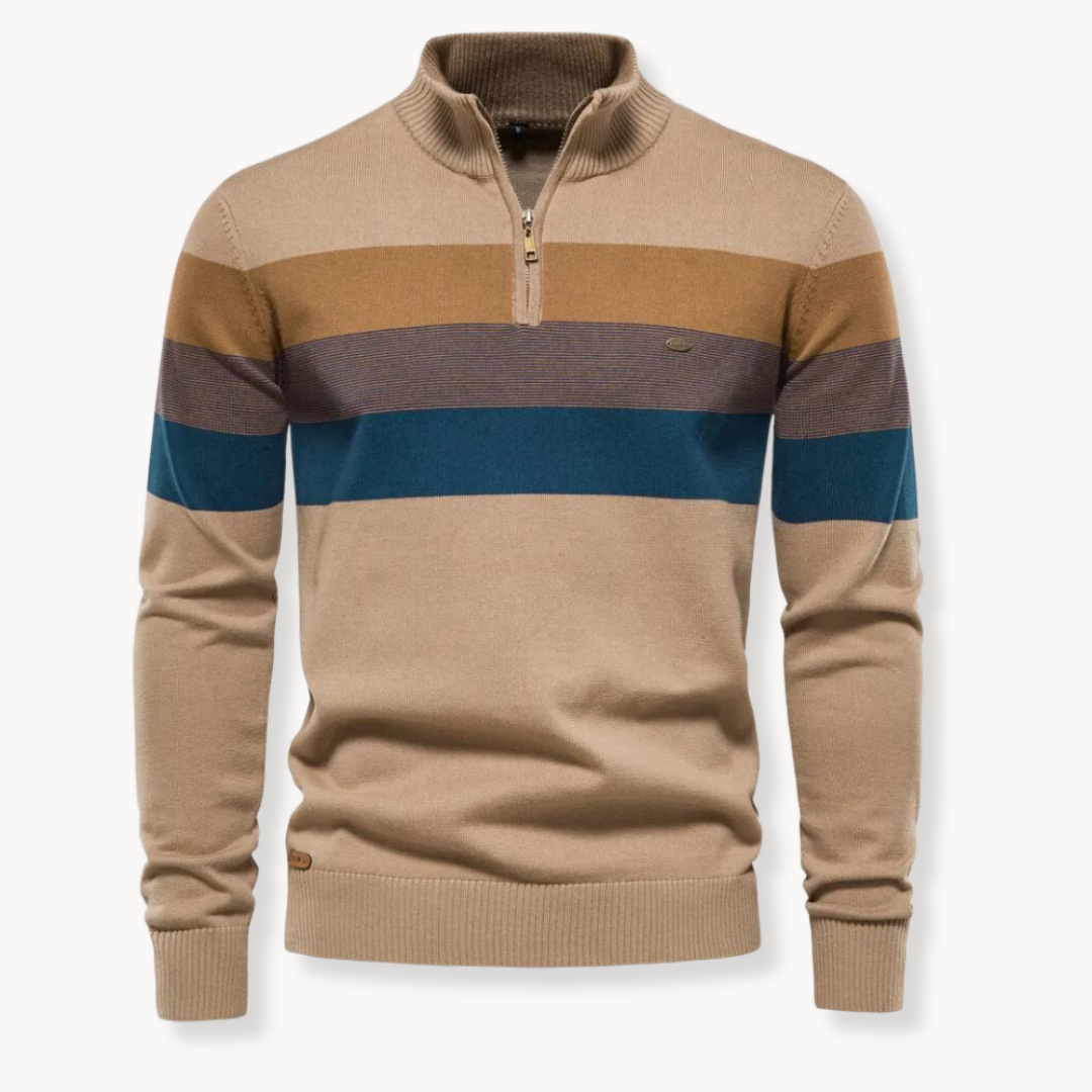 Pullover mit Viertelreißverschluss | Gestreift | Schmal geschnitten | Strickpullover | Herren-Pullover mit halbem Reißverschluss-HauteBerlin