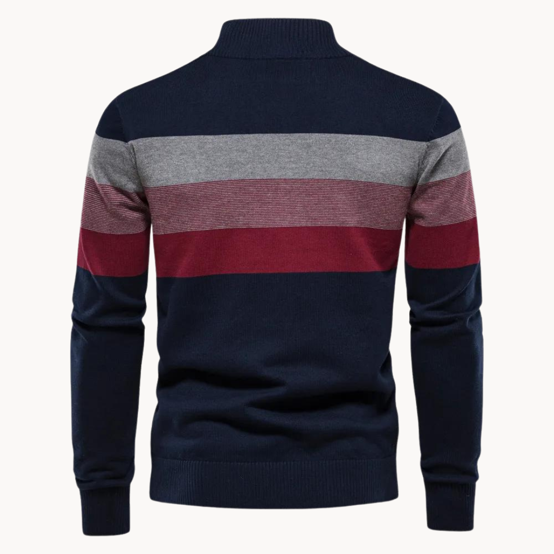 Pullover mit Viertelreißverschluss | Gestreift | Schmal geschnitten | Strickpullover | Herren-Pullover mit halbem Reißverschluss-HauteBerlin