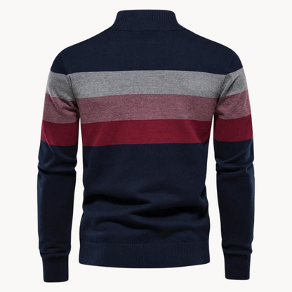 Pullover mit Viertelreißverschluss | Gestreift | Schmal geschnitten | Strickpullover | Herren-Pullover mit halbem Reißverschluss-HauteBerlin