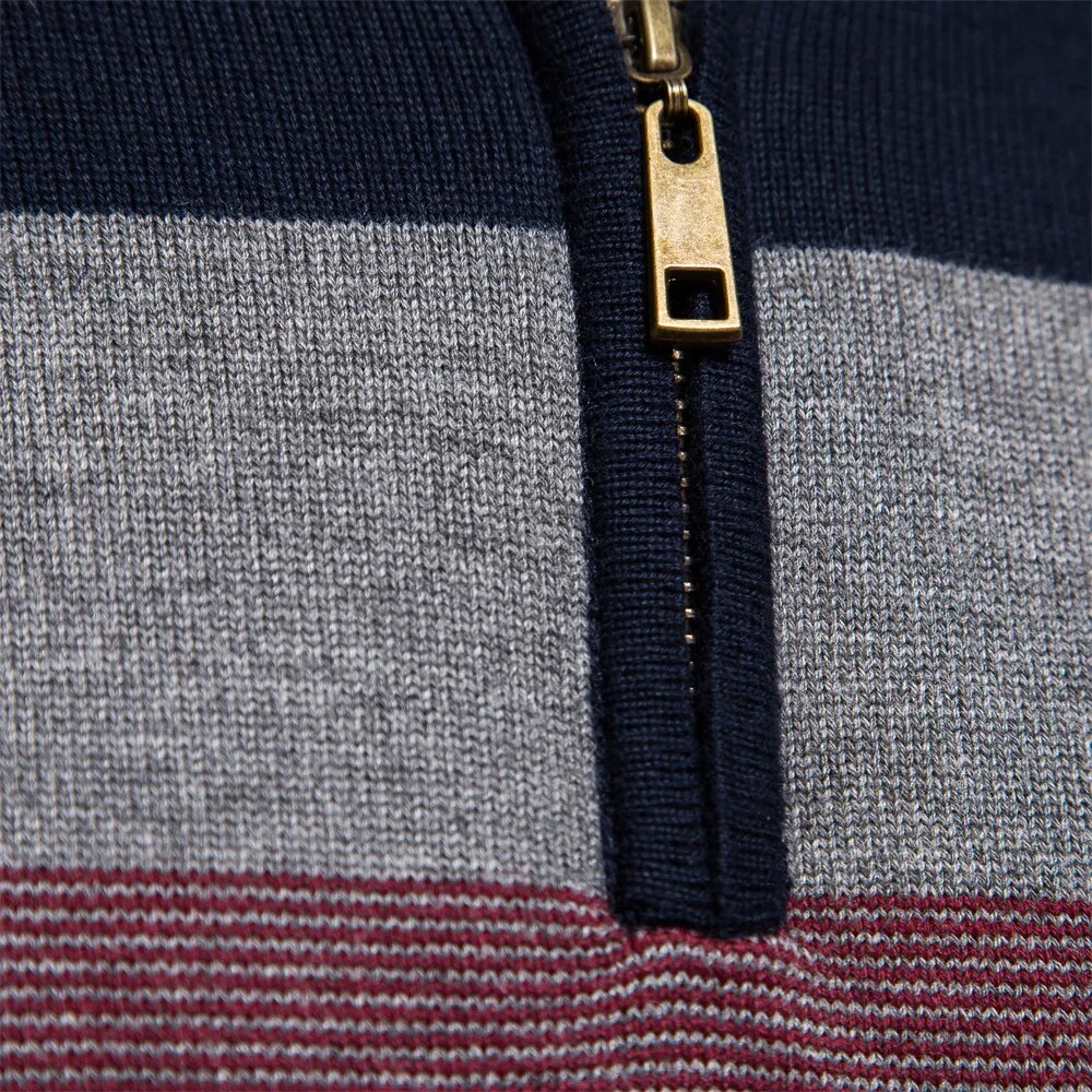 Pullover mit Viertelreißverschluss | Gestreift | Schmal geschnitten | Strickpullover | Herren-Pullover mit halbem Reißverschluss-HauteBerlin