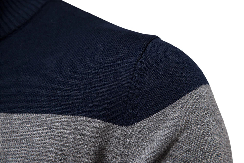 Pullover mit Viertelreißverschluss | Gestreift | Schmal geschnitten | Strickpullover | Herren-Pullover mit halbem Reißverschluss-HauteBerlin