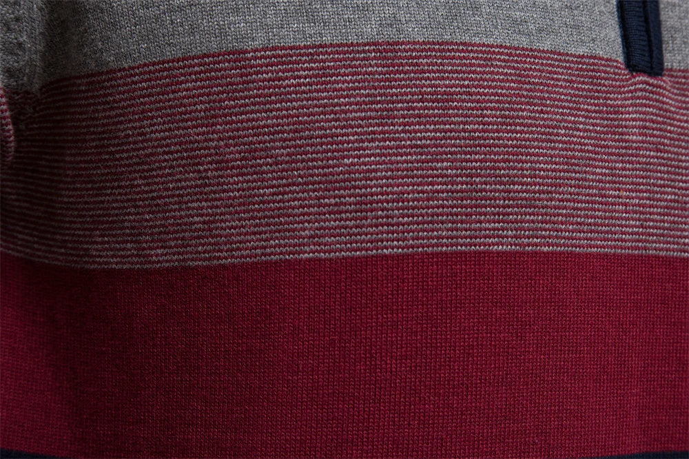 Pullover mit Viertelreißverschluss | Gestreift | Schmal geschnitten | Strickpullover | Herren-Pullover mit halbem Reißverschluss-HauteBerlin