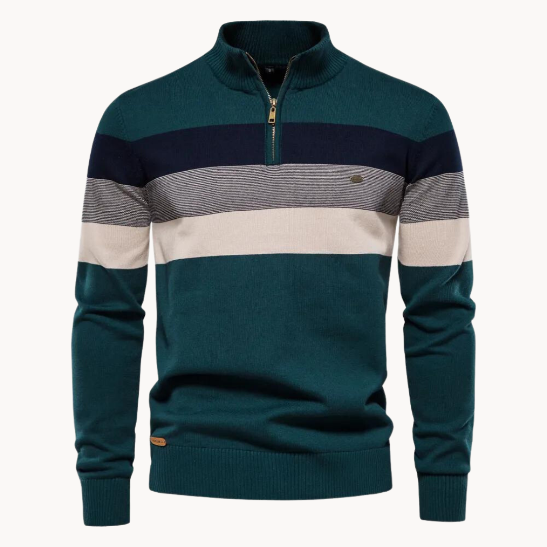 Pullover mit Viertelreißverschluss | Gestreift | Schmal geschnitten | Strickpullover | Herren-Pullover mit halbem Reißverschluss-HauteBerlin