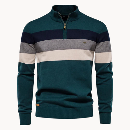 Pullover mit Viertelreißverschluss | Gestreift | Schmal geschnitten | Strickpullover | Herren-Pullover mit halbem Reißverschluss-HauteBerlin