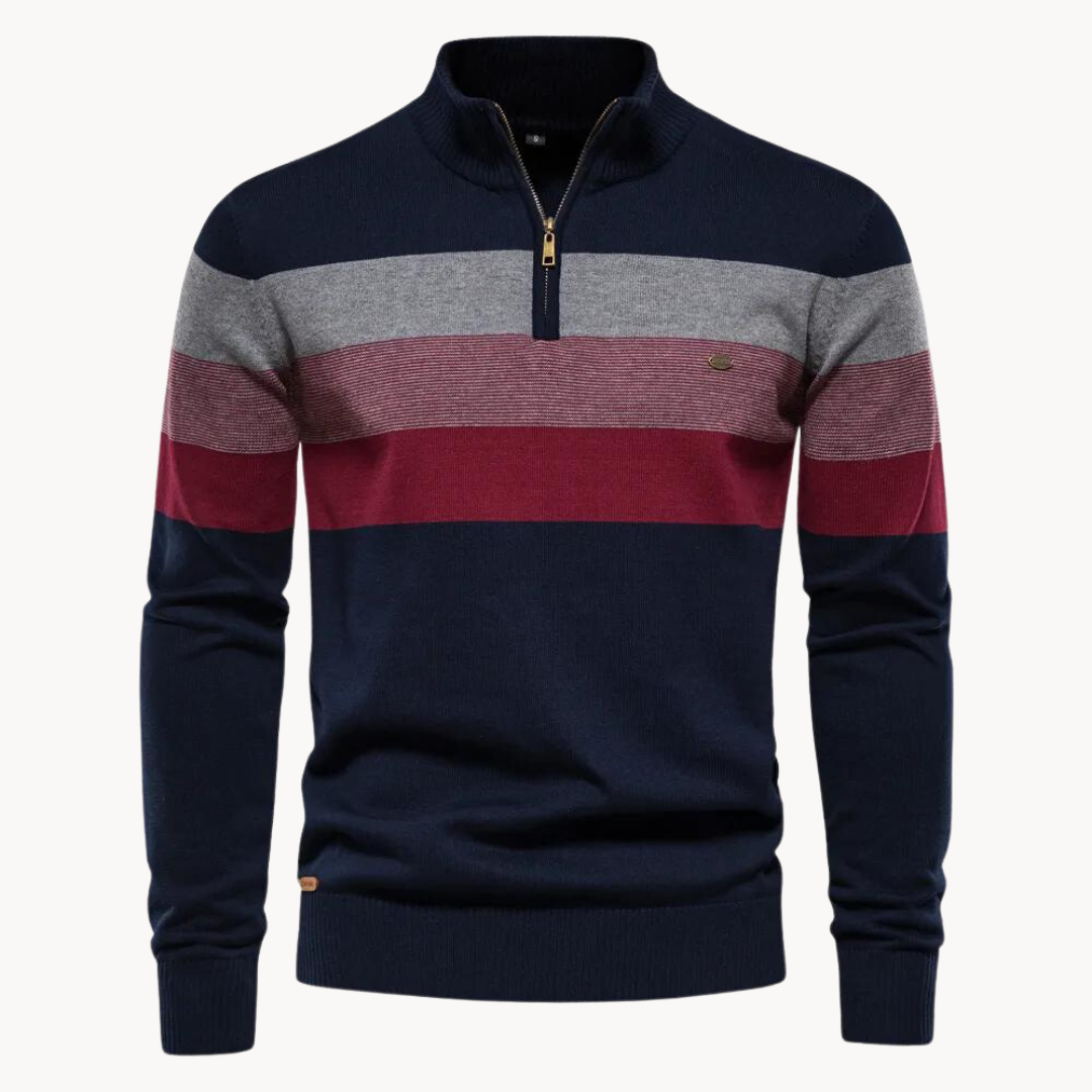 Pullover mit Viertelreißverschluss | Gestreift | Schmal geschnitten | Strickpullover | Herren-Pullover mit halbem Reißverschluss-HauteBerlin