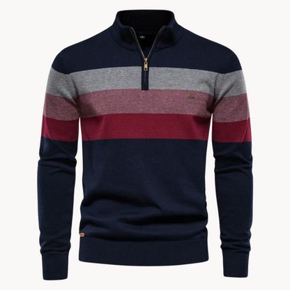 Pullover mit Viertelreißverschluss | Gestreift | Schmal geschnitten | Strickpullover | Herren-Pullover mit halbem Reißverschluss-HauteBerlin