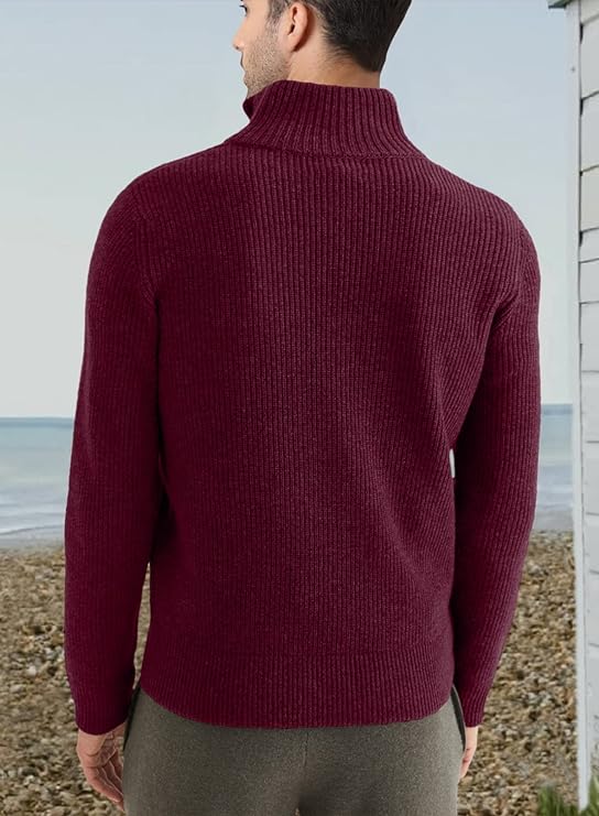 Pullover mit Viertelreißverschluss | Gestrickt | Rippstrick | Polopullover | Herrenpullover mit halbem Reißverschluss-Chaps Herrenmode