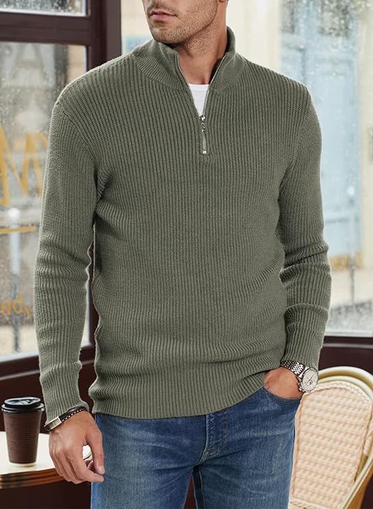 Pullover mit Viertelreißverschluss | Gestrickt | Rippstrick | Polopullover | Herrenpullover mit halbem Reißverschluss-Chaps Herrenmode