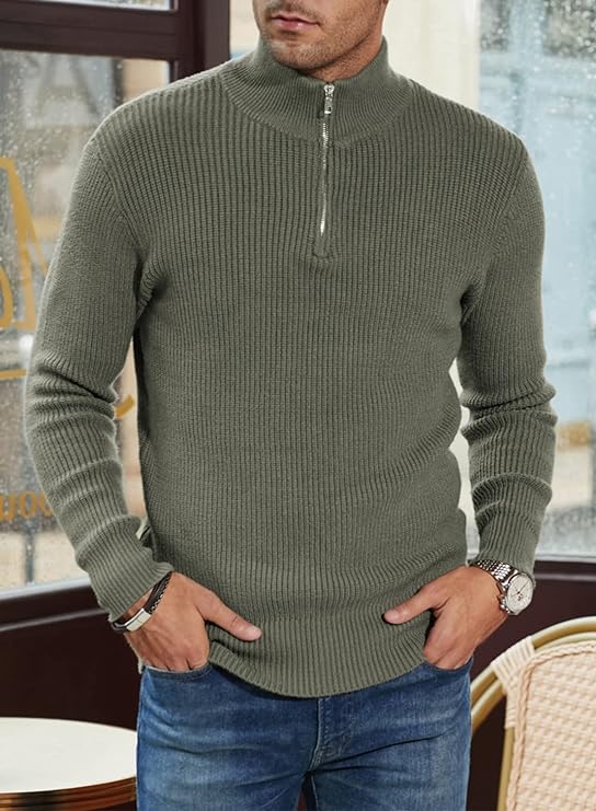 Pullover mit Viertelreißverschluss | Gestrickt | Rippstrick | Polopullover | Herrenpullover mit halbem Reißverschluss-Chaps Herrenmode