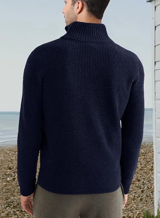 Pullover mit Viertelreißverschluss | Gestrickt | Rippstrick | Polopullover | Herrenpullover mit halbem Reißverschluss-HauteBerlin