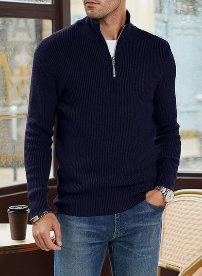 Pullover mit Viertelreißverschluss | Gestrickt | Rippstrick | Polopullover | Herrenpullover mit halbem Reißverschluss-HauteBerlin