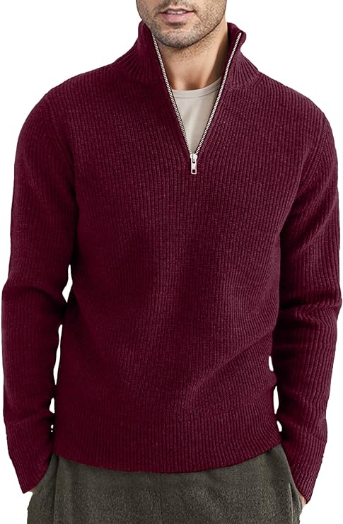 Pullover mit Viertelreißverschluss | Gestrickt | Rippstrick | Polopullover | Herrenpullover mit halbem Reißverschluss-HauteBerlin