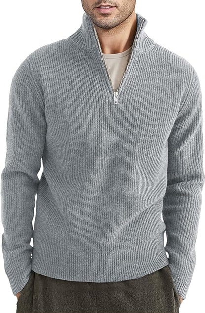 Pullover mit Viertelreißverschluss | Gestrickt | Rippstrick | Polopullover | Herrenpullover mit halbem Reißverschluss-HauteBerlin