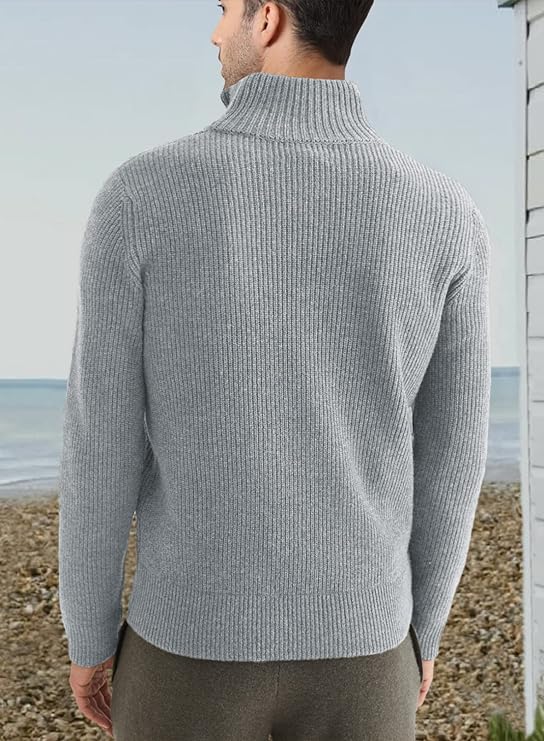 Pullover mit Viertelreißverschluss | Gestrickt | Rippstrick | Polopullover | Herrenpullover mit halbem Reißverschluss-HauteBerlin
