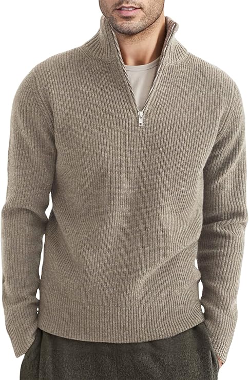 Pullover mit Viertelreißverschluss | Gestrickt | Rippstrick | Polopullover | Herrenpullover mit halbem Reißverschluss-HauteBerlin