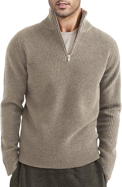 Pullover mit Viertelreißverschluss | Gestrickt | Rippstrick | Polopullover | Herrenpullover mit halbem Reißverschluss-HauteBerlin