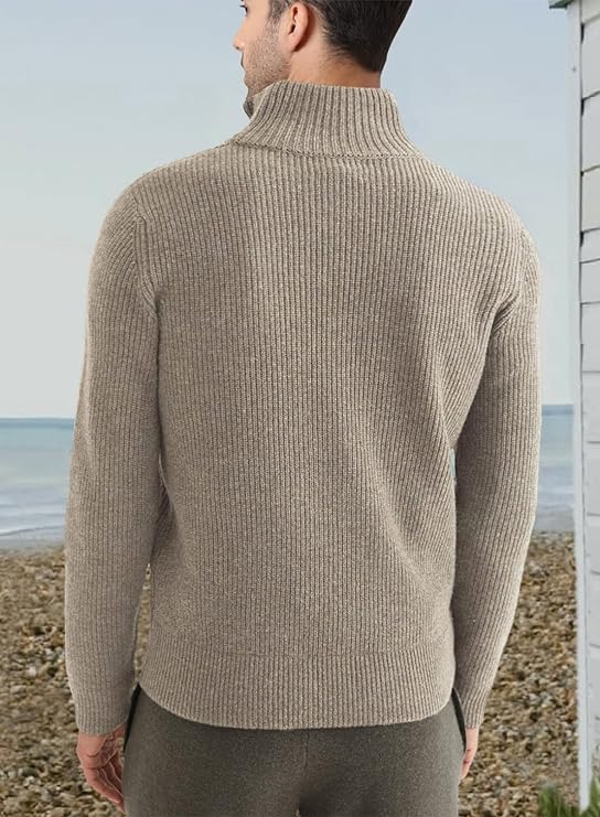 Pullover mit Viertelreißverschluss | Gestrickt | Rippstrick | Polopullover | Herrenpullover mit halbem Reißverschluss-HauteBerlin