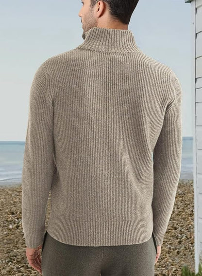 Pullover mit Viertelreißverschluss | Gestrickt | Rippstrick | Polopullover | Herrenpullover mit halbem Reißverschluss-HauteBerlin