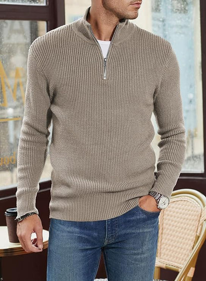 Pullover mit Viertelreißverschluss | Gestrickt | Rippstrick | Polopullover | Herrenpullover mit halbem Reißverschluss-HauteBerlin