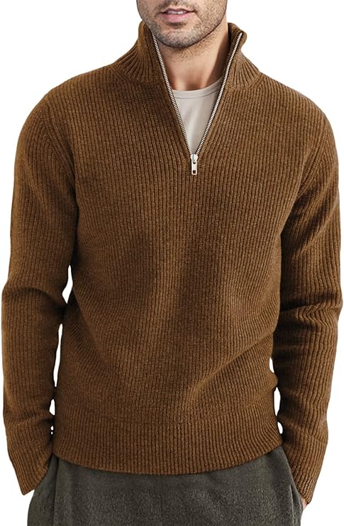 Pullover mit Viertelreißverschluss | Gestrickt | Rippstrick | Polopullover | Herrenpullover mit halbem Reißverschluss-HauteBerlin