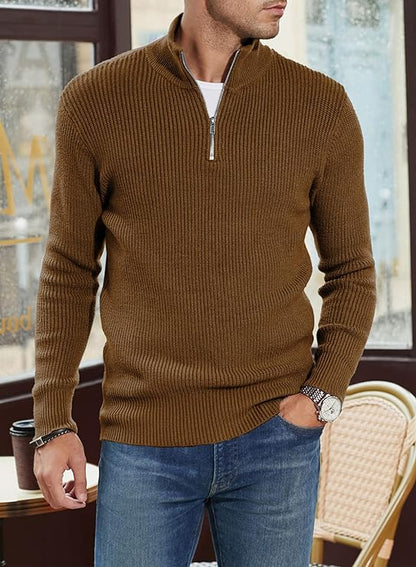 Pullover mit Viertelreißverschluss | Gestrickt | Rippstrick | Polopullover | Herrenpullover mit halbem Reißverschluss-HauteBerlin