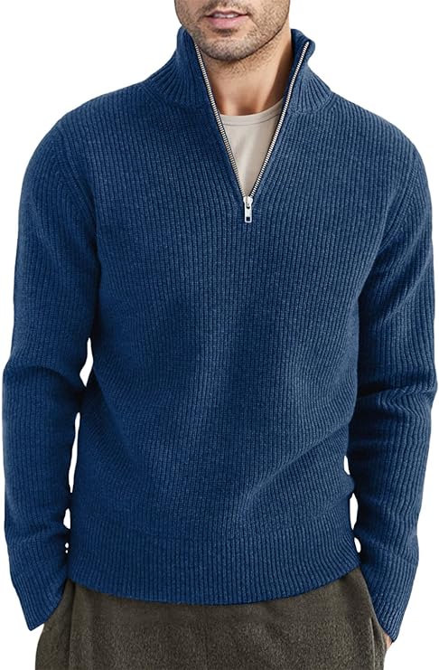 Pullover mit Viertelreißverschluss | Gestrickt | Rippstrick | Polopullover | Herrenpullover mit halbem Reißverschluss-HauteBerlin