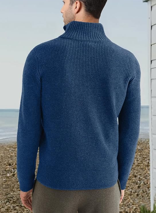 Pullover mit Viertelreißverschluss | Gestrickt | Rippstrick | Polopullover | Herrenpullover mit halbem Reißverschluss-HauteBerlin
