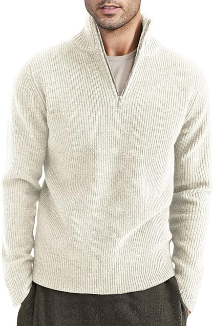 Pullover mit Viertelreißverschluss | Gestrickt | Rippstrick | Polopullover | Herrenpullover mit halbem Reißverschluss-HauteBerlin