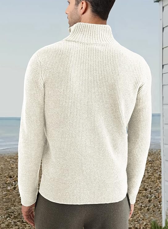 Pullover mit Viertelreißverschluss | Gestrickt | Rippstrick | Polopullover | Herrenpullover mit halbem Reißverschluss-HauteBerlin