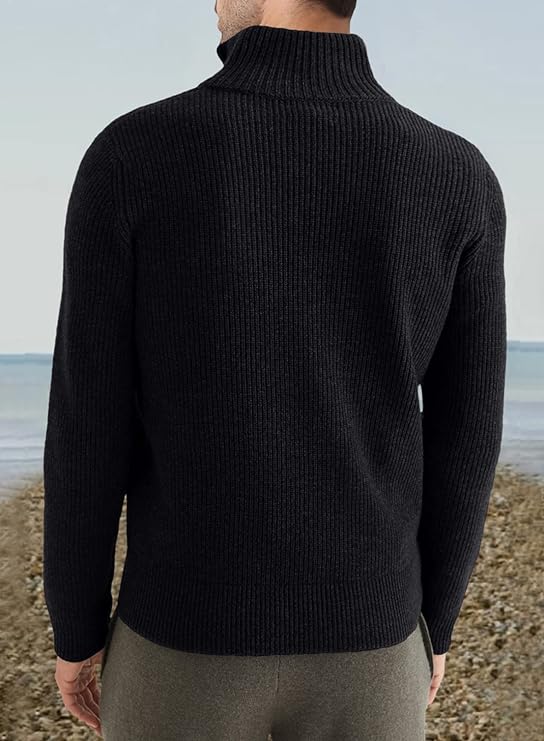 Pullover mit Viertelreißverschluss | Gestrickt | Rippstrick | Polopullover | Herrenpullover mit halbem Reißverschluss-HauteBerlin