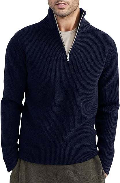 Pullover mit Viertelreißverschluss | Gestrickt | Rippstrick | Polopullover | Herrenpullover mit halbem Reißverschluss-HauteBerlin