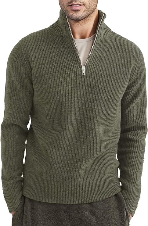 Pullover mit Viertelreißverschluss | Gestrickt | Rippstrick | Polopullover | Herrenpullover mit halbem Reißverschluss-HauteBerlin