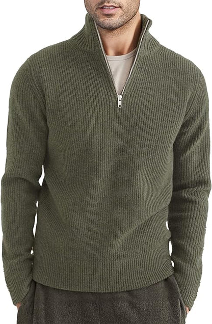 Pullover mit Viertelreißverschluss | Gestrickt | Rippstrick | Polopullover | Herrenpullover mit halbem Reißverschluss-HauteBerlin