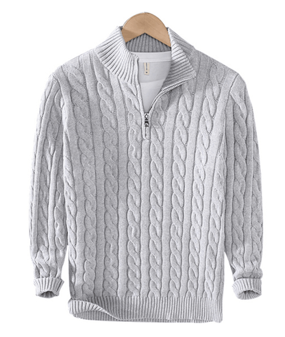 Pullover mit Viertelreißverschluss – Zopfmuster – Halbreißverschluss – Strickpullover – Herrenpullover mit Viertelreißverschluss-HauteBerlin