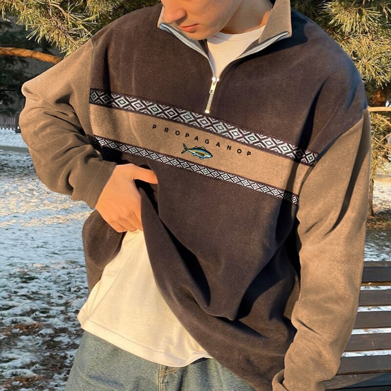 Pullover mit halbem Reißverschluss – Lässig – Oversized – Sweatshirt – Herren-Pullover mit Viertelreißverschluss-HauteBerlin