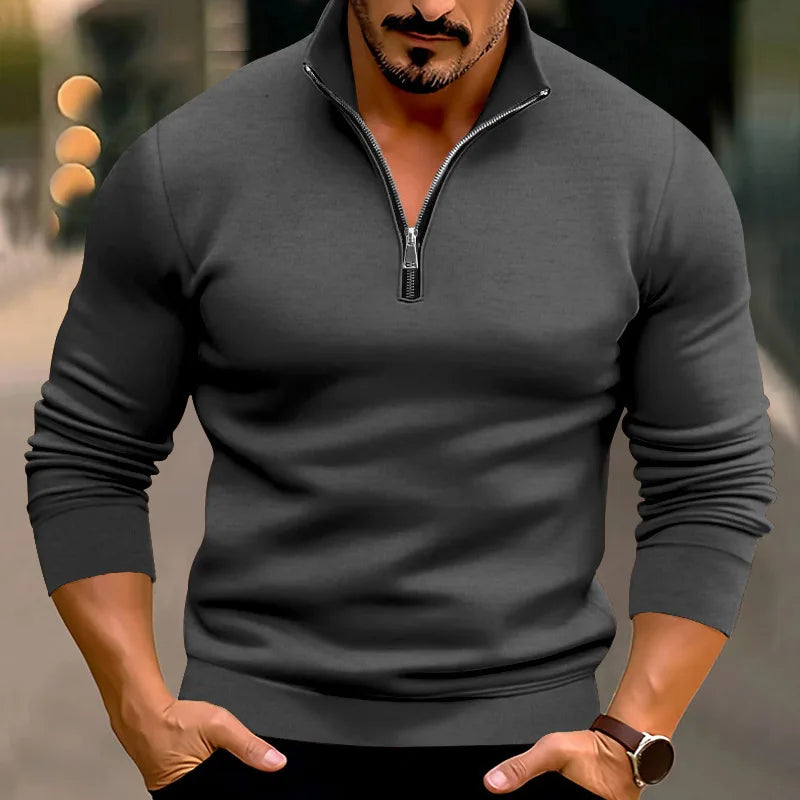 Pullover mit halbem Reißverschluss | Lässig | Warm | Sweatshirt mit halbem Reißverschluss | Herrenpullover mit Viertelreißverschluss-HauteBerlin