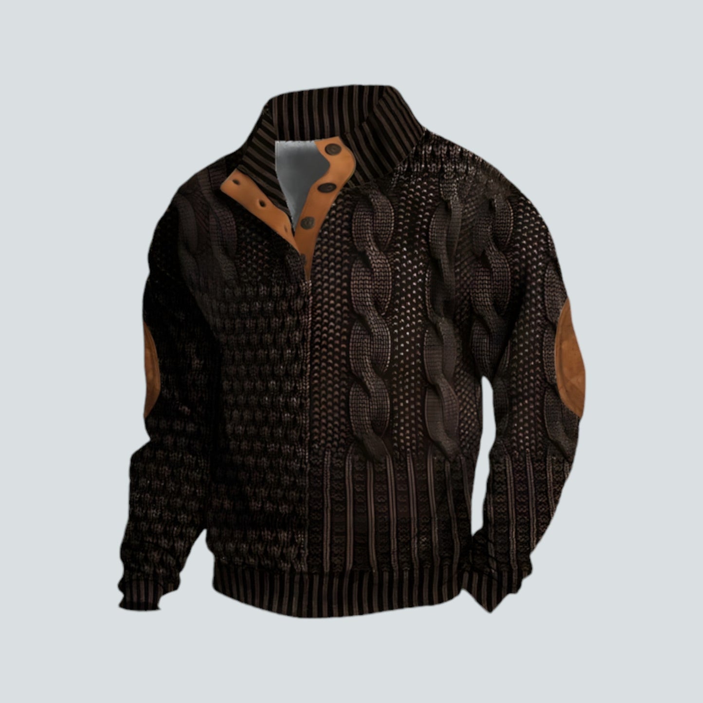 Pullover – warmer Herrenpullover mit lockerer Passform und vierteljährlicher Knopfleiste-HauteBerlin