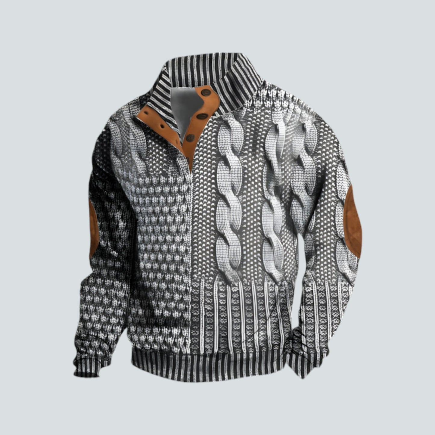 Pullover – warmer Herrenpullover mit lockerer Passform und vierteljährlicher Knopfleiste-HauteBerlin