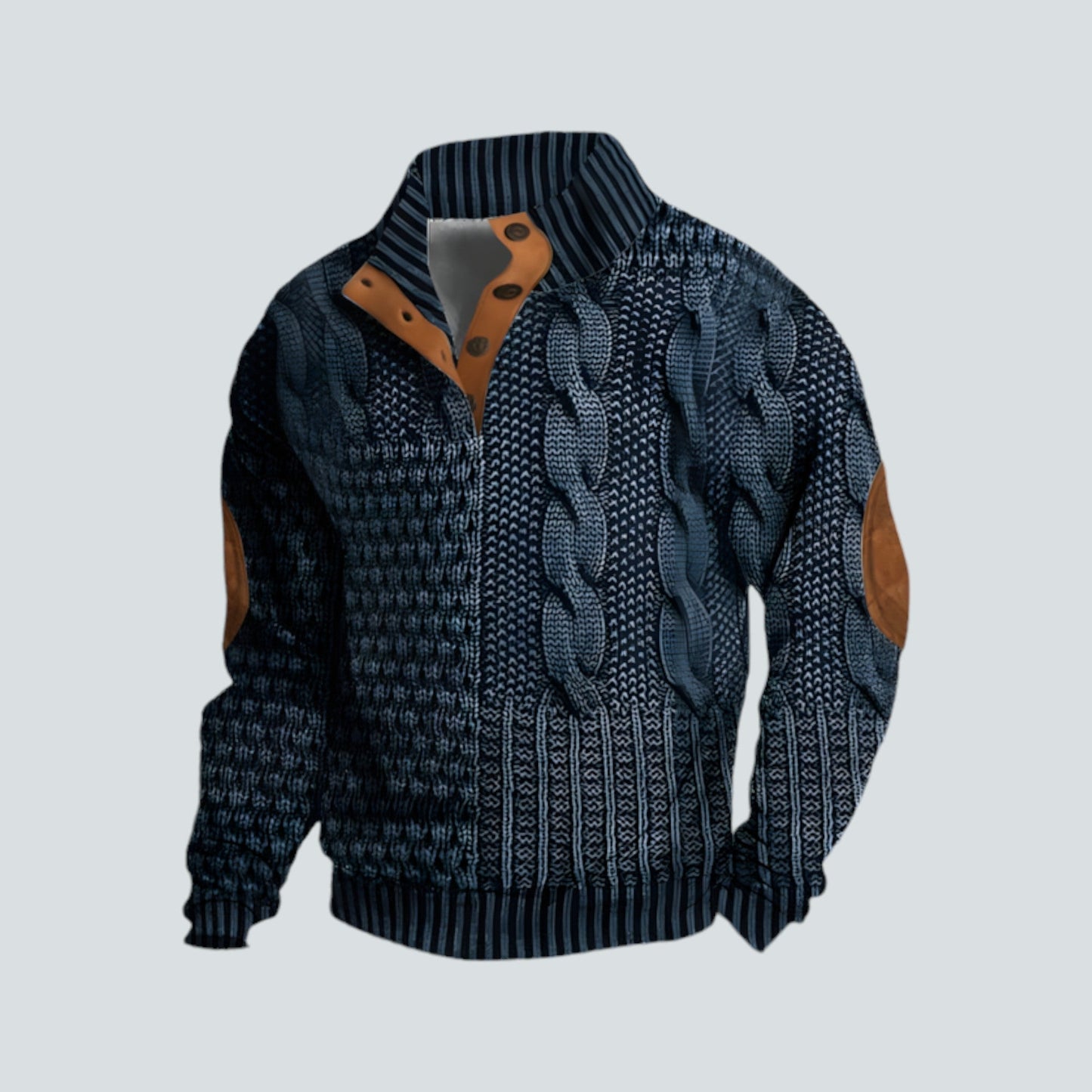 Pullover – warmer Herrenpullover mit lockerer Passform und vierteljährlicher Knopfleiste-HauteBerlin