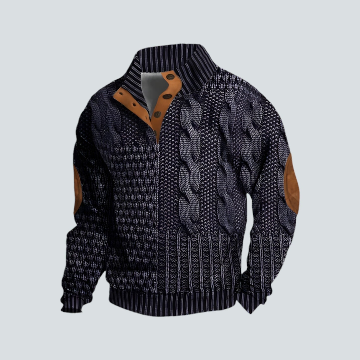 Pullover – warmer Herrenpullover mit lockerer Passform und vierteljährlicher Knopfleiste-HauteBerlin