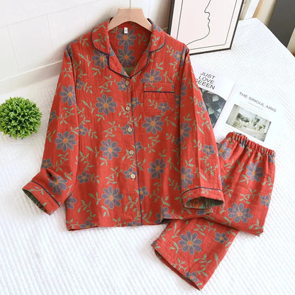 Pyjama Set | Floral | Langarm | Leinen Kleidung | Nachtwäsche für Frauen-HauteBerlin