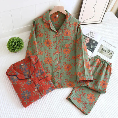 Pyjama Set | Floral | Langarm | Leinen Kleidung | Nachtwäsche für Frauen-HauteBerlin