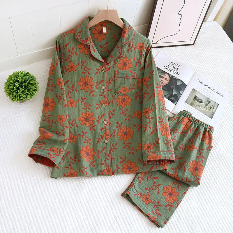 Pyjama Set | Floral | Langarm | Leinen Kleidung | Nachtwäsche für Frauen-HauteBerlin
