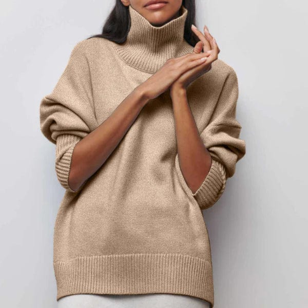 Lunacash – Oversize Damen Rollkragenpullover aus Reiner Kaschmirwolle-Beige-S-HauteBerlin
