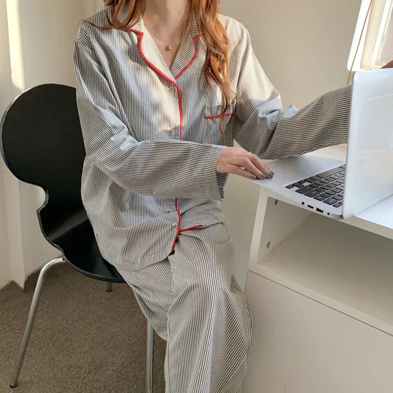 Damenpyjama | Gestreift | Langarm | Pyjama-Set | Damenpyjama