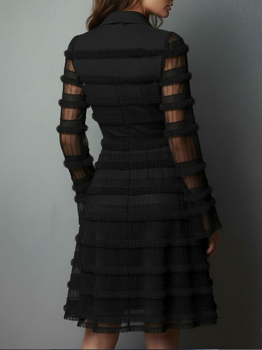 Schwarzes Kleid - Langes Kleid mit durchsichtigen Ärmeln-HauteBerlin
