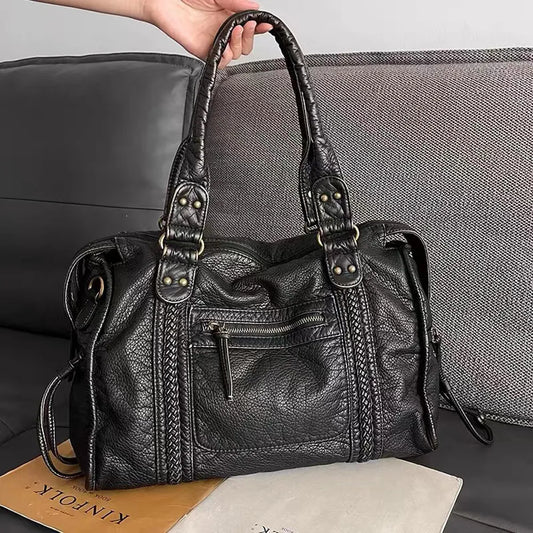 Handtasche mit mehreren Fächern – Schwarze, lässige Handtasche für jeden Tag für Frauen