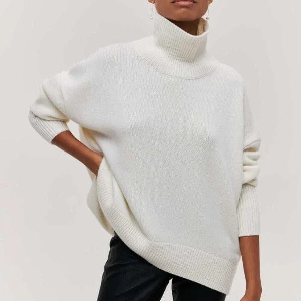 Lunacash – Oversize Damen Rollkragenpullover aus Reiner Kaschmirwolle-Weiß-S-HauteBerlin